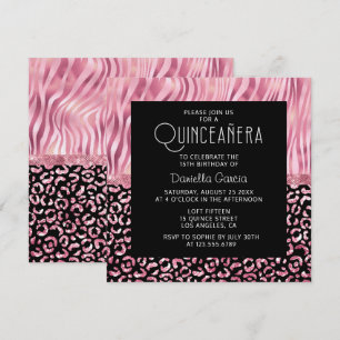 Pink Safari Tiger Leopard Shimmer Quinceañera Kaart