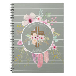 Pink Sage Floral Cross BAUTIZO Baptism Bautismo Notitieboek