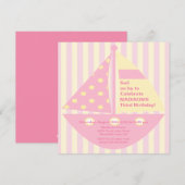 PINK Sailboat Birthday Invitation Kaart (Voorkant / Achterkant)