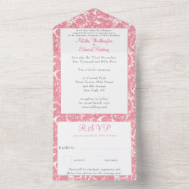 Pink Salmon Filigree Paisley Henna Wedding RSVP All In One Uitnodiging