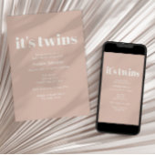Pink Sandstone Typography Twins Baby Shower Kaart