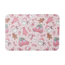 Pink Santa Christmas Bath Mat