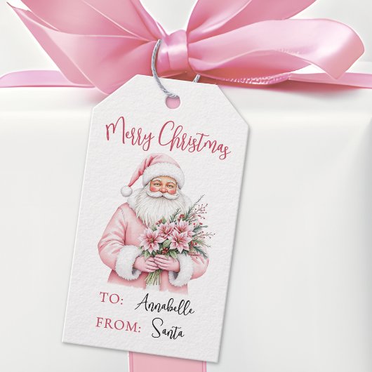 Pink Santa Christmas Cadeaulabel
