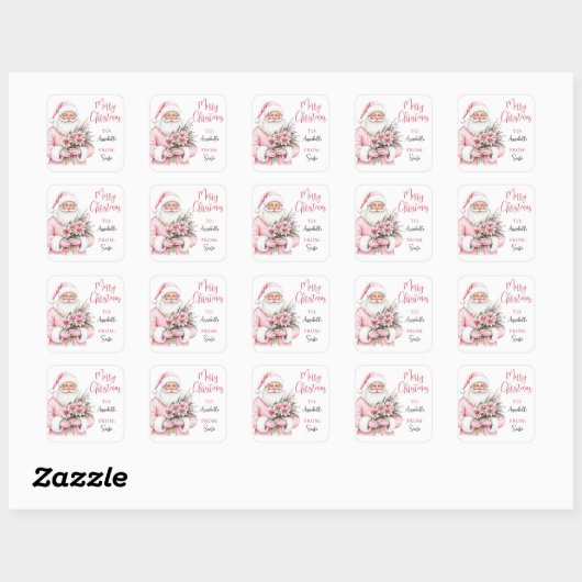 Pink Santa Christmas Gift Tag Sticker (Feuille)