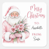 Pink Santa Christmas Gift Tag Sticker (Devant)