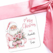 Pink Santa Christmas Gift Tag Sticker