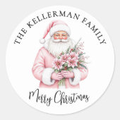 Pink Santa Merry Christmas Ronde Sticker (Voorkant)