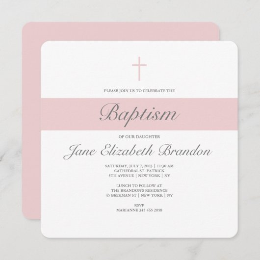 Pink Sash Doopsel uitnodiging (Voorkant / Achterkant)