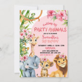 Pink Savannah Calling All Party Animals Birthday Kaart (Voorkant)