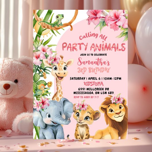 Pink Savannah Calling All Party Animals Birthday Kaart