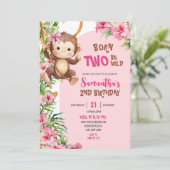 Pink Savannah Monkey Born Two Be Wild 2nd Birthday Kaart (Staand voorkant)