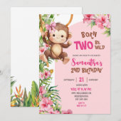 Pink Savannah Monkey Born Two Be Wild 2nd Birthday Kaart (Voorkant / Achterkant)