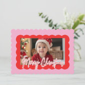 Pink Scallop Photo Christmas | Modern Merry  Feestdagenkaart (Staand voorkant)