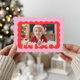Pink Scallop Photo Christmas | Modern Merry  Feestdagenkaart