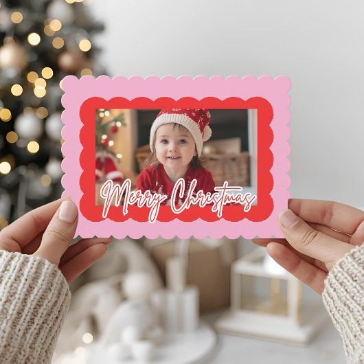 Pink Scallop Photo Christmas | Modern Merry  Feestdagenkaart
