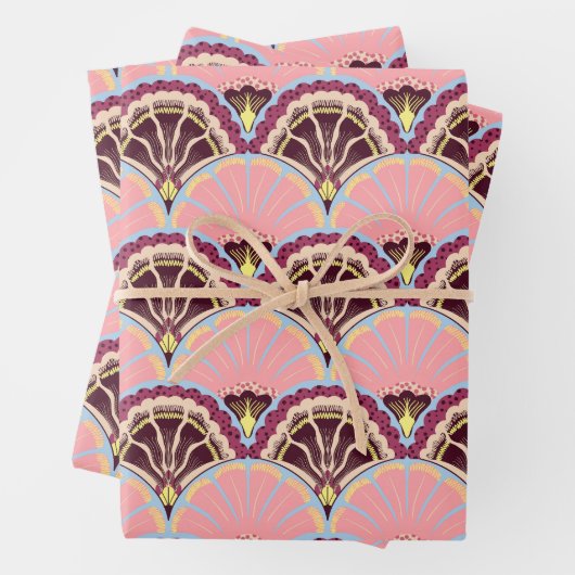 Pink Scallop Wrapping Paper Flat Sheet Set of 3 (In situ)