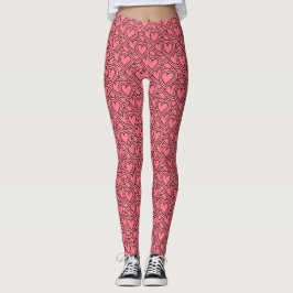 Pink Scalloped Outlined Hearts Repeat Leggings