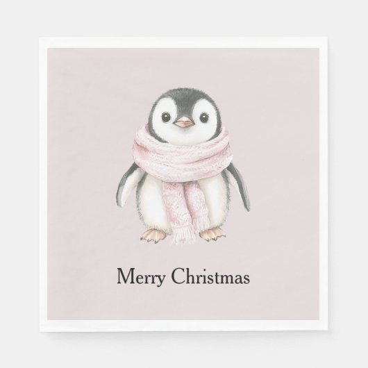Pink Scarf Penguin Christmas Servet (Voorkant)