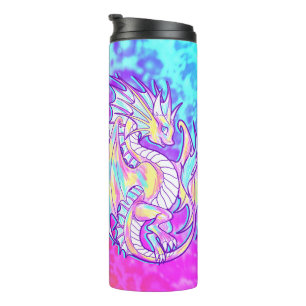 Pink Scribble Schattige Girly Dragon Wyvern Inugam Thermosbeker