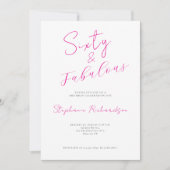 Pink Script Sixty and Fabulous 60th Birthday Party Kaart (Voorkant)