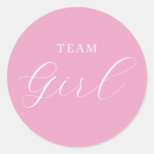 Pink Script Team Girl Gender Reveal Ronde Sticker (Voorkant)