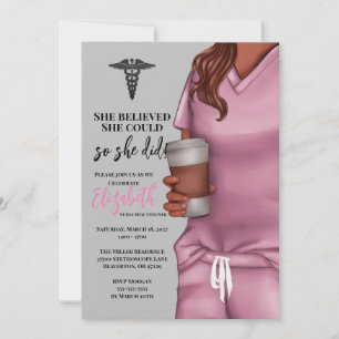 Pink Scrubs Nursing School Graduation Invitation