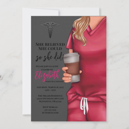 Pink Scrubs Nursing School Graduation Invitation (Devant)