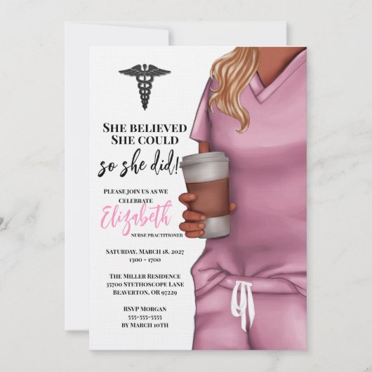 Pink Scrubs Nursing School Graduation Invitation (Devant)