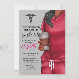 Pink Scrubs Nursing School Graduation Invitation