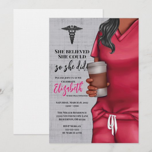 Pink Scrubs Verpleegkunde School Afstuderen Invita Kaart (Voorkant / Achterkant)