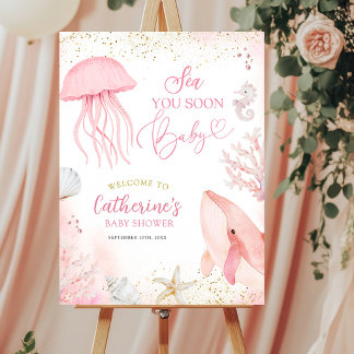 Pink Sea You Soon Baby Shower Welkom Bord Poster