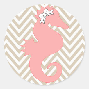 Pink Seahorse Beach Thormed Baby shower Sticker