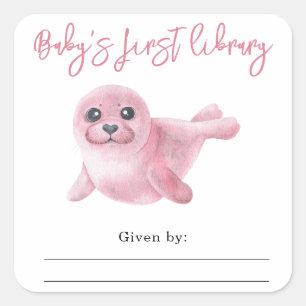 Pink Seal - de eerste bibliotheek van de baby Vierkante Sticker