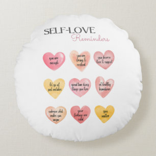 Pink Self-Love Affirmation Hearts Rond Kussen