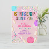 Pink Sequin Glitter Bowling Party Invitation (Debout devant)