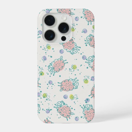 Pink Sheep with Flowers & Berries - Cute Pattern iPhone Hoesje (Achterkant)