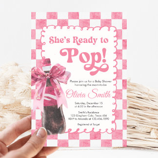 Pink She's Ready to Pop Baby Shower Invitation Kaart