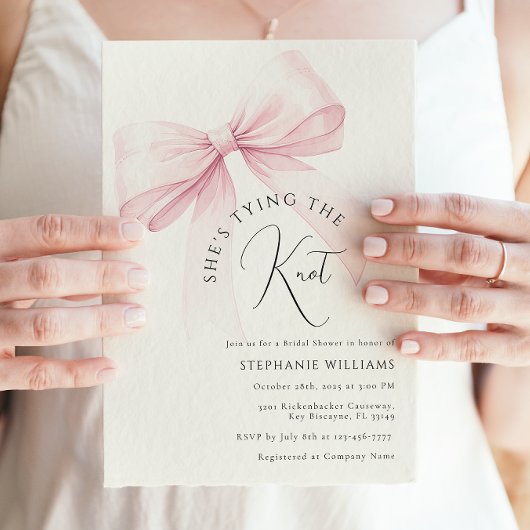 Pink She's Tying the Knot Bridal Shower Invitation