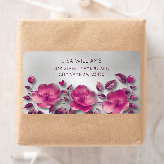 Pink Shiny Metallic Flower Silver Etiket (Insitu)