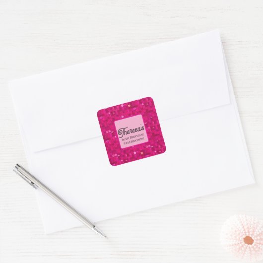 Pink Shiny Sequin Vierkante Sticker (Envelop)