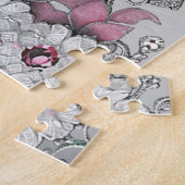 Pink Silver Blanc Floral Jigsaw Puzzle (Côté)