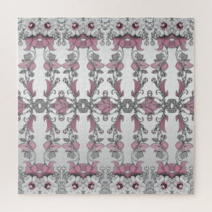 Pink Silver Blanc Floral Jigsaw Puzzle