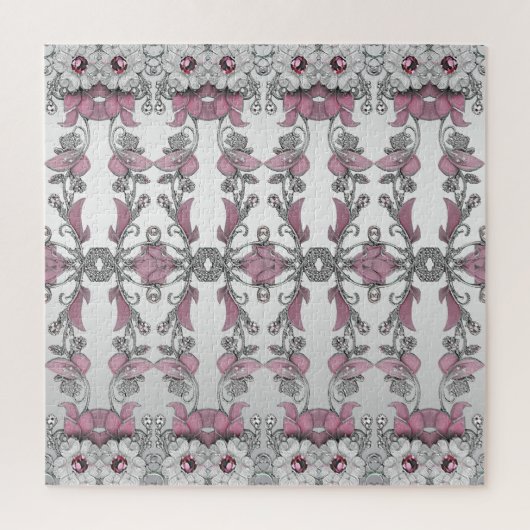 Pink Silver Blanc Floral Jigsaw Puzzle (Vertical)