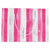 Pink Silver Glam Abstract Stripes Verjaardag Groot Cadeauzakje (Achterkant)