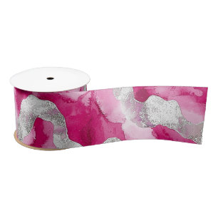 Pink Silver Glam Abstract Stripes Verjaardag Lint
