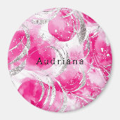 Pink Silver Glam Circles verjaardag Magneet (Voorkant)