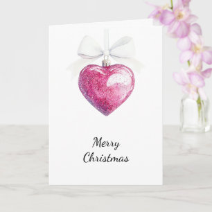 Pink Silver Glam Heart Ornament Christmas Kaart