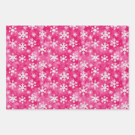 Pink Silver Glam Snowflakes Christmas Tree Snowman Inpakpapier Vel (Voorkant 3)