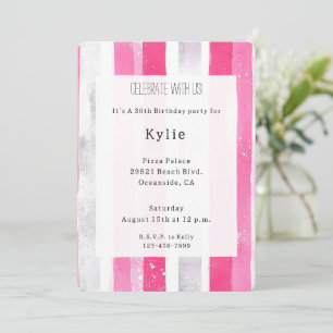 Pink Silver Glam Stripes Verjaardag Kaart