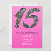 Pink & Silver Glitter 15 uitnodigingen voor 15 fee (Voorkant)